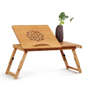 Multifunctional folding laptop table with lotus-shaped <b>adjustable</b> and durable bamboo drawers, portable for study and <b>office</b> use. - Product Image 3