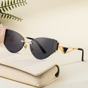 Lunettes de soleil Partagas Fashion Fancy Designer avec logo personnalisé, monture sans bordure, verres courbes taillés en diamant, protection UV400, pour femmes - Product Image 1