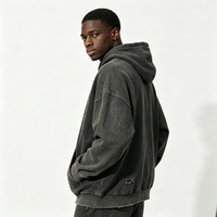 Sweat-shirt à capuche oversize vintage délavé, imprimé géométrique abstrait Kornit DTG, ourlet déchiré, style streetwear