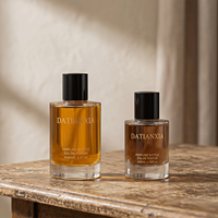 Flacon de parfum rond en verre transparent de 100 ml, 50 ml, 30 ml avec pulvérisateur à pompe, boîte d'emballage et couvercle noir