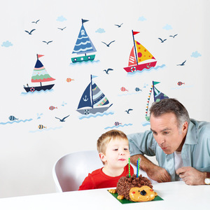 Autocollant mural bateau à voile de dessin animé, 50x70 Cm, en PVC imperméable, pour chambre d'enfant, salle de bain, maternelle - Product Image 4