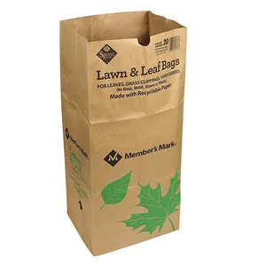 定制庭院废物袋牛皮纸袋方形底牛皮纸袋批发包装叶子