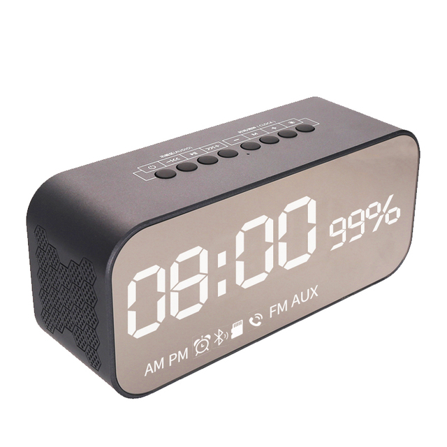 LED Mirror Display Wireless Speaker FM Radio for V4.2 Digital Alarm Clock MP3 Player Rechargeable Li-ion Battery-Loud Gift