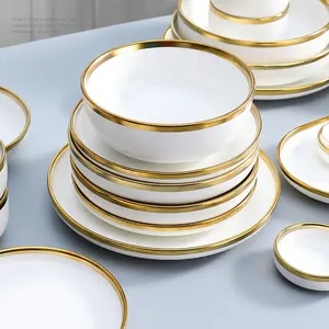 Set di piatti dorati dal design moderno sostenibile semplice set di stoviglie di lusso in ceramica cina