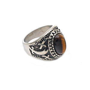 Anillo de acero inoxidable con piedra natural para hombre, sortija de oro de 18 quilates, Estilo vintage punk, 316L, venta al por mayor - Product Image 1