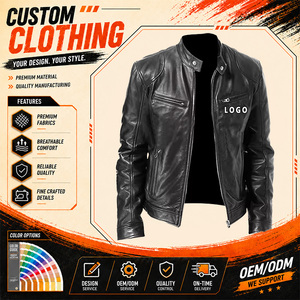 Chaqueta de Cuero PU para <span class=keywords><strong>Hombre</strong></span> con Logotipo Personalizado de Fábrica, Estilo Vintage con Múltiples Bolsillos con Cremallera, Cuello Alto, para Primavera y Otoño - Product Image 1
