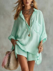 Completo Estivo 2026 da <span class=keywords><strong>Donna</strong></span>: <span class=keywords><strong>Pantaloni</strong></span> Larghi in <span class=keywords><strong>Lino</strong></span> Tinta Unita con Tasche e Top Coordinato - Product Image 4