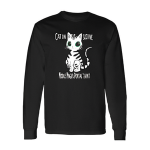 Maglietta a maniche lunghe con gatto sul retro e dito medio - Product Image 2