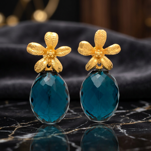 Nouvelles boucles d'oreilles pendantes plaquées or, alliage de métaux précieux, saphir, design ethnique indien, vente en gros, cadeau de fête, mariage, certifiées - Product Image 4