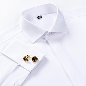Camisa blanca formal de negocios para hombre, gemelos de estilo francés con botón oculto, cuello Windsor de manga larga, bambú - Product Image 5