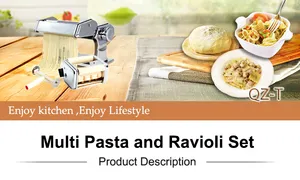 Roestvrijstalen Handbediende Handmatige Pasta Maken Machine Set (4 In 1) Omvat Spaghetti, Fettucini, Ravioli, Lasagnette