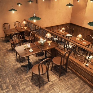 Mesa y Silla de Madera Maciza Estilo Retro para Cafetería, Pastelería, con Diseño de Silla con Respaldo - Product Image 2