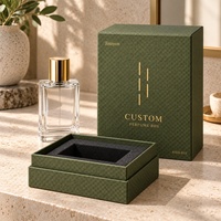 Boîte à parfum rigide avec couvercle, en papier texturé spécial, avec logo personnalisé, couleur cyan, A3321-G12, 10x10x14cm, insert en mousse surélevé, finition brillante