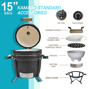 <span class=keywords><strong>Barbecue</strong></span> Kamado en céramique Auplex de 15 pouces, petit modèle, portable, avec support, fumoir au charbon de bois et thermomètre pour la cuisson en extérieur - Product Image 4