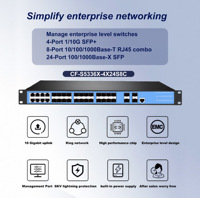 Switch Jaringan Manajemen Perusahaan L3, Pemantauan Komunitas SNMP, 4 Port 10000 Mbps, 24 Port Optik (8 Port Combo), VLAN, 1U, 10G Gigabit