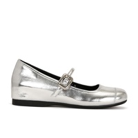 Chaussures de ballet en cuir véritable, argentées, à bout rond, à talon bas de 35 mm, talon dissimulé, ultra-douces, style français, boucle carrée, talon moyen, couleur unie