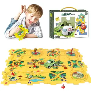 25pcs Plastic Puzzles for Kids Ages 3-5 with Vehicle Toddler Puzzle Track Play Set Gift Thinking Educational Toys