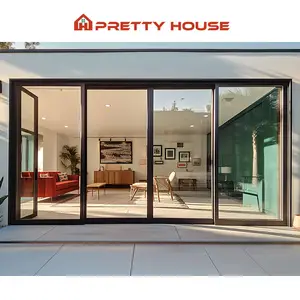 Maison résidentielle patio extérieur à haute économie d'énergie verre à impact extérieur double vitrage en aluminium portes coulissantes mur