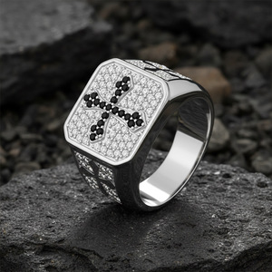 Vintage Square Cross <b>Ring</b> For <b>Men</b> S925 <b>Silver</b> With Mixed Color Moissanite Religious Daily Wear Birthday Holiday Gift Jewelry - Product Image 5