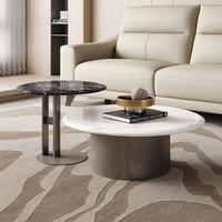 Ensemble de tables basses gigognes modernes et minimalistes pour salon, gain de place, 2 pièces, rondes, en placage de marbre