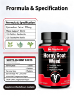 Comprimés de Maca et d'Extrait d'Épimède (Horny Goat Weed) 750mg, Soutien à la Vitalité Masculine, 120 Comprimés, OEM ODM Marque Privée