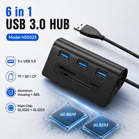 Hub USB 3.0 6-en-1 avec lecteur de cartes USB-C/A, 3 ports USB-A 5 Gbps + fentes SD/TF/CF, boîtier en aluminium+ABS pour PC/Mac, en stock