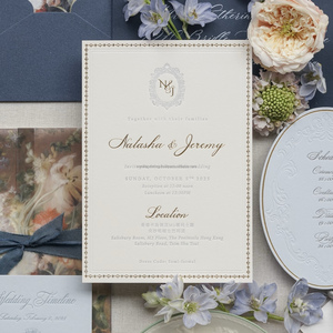 Custom Luxury Cotton Paper Offset Printed Foil Gold Hot Stamped Greeting Card Wedding Invitation Debossed Thank You Cards - Product Image 1