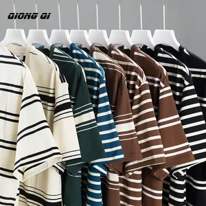 Cotton retro striped short-sleeved t-shirt men's summer new round neck bottoming shirt