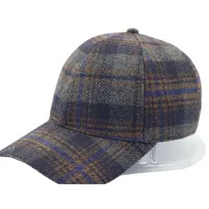 2024 New custom logo embroidery check pattern plaid baseball hat warmed woolen cotton baseball cap for outdoor