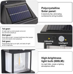 Luces LED Solares de Pared para Jardín y Patio, Nuevas, al por Mayor, Resistentes al Agua IP65 con Sensor de Movimiento - Product Image 5