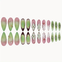 24 faux ongles en métal avec strass 3D en forme de fleur, réutilisables, vente en gros d'usine, OEM, ODM, ensemble d'emballage personnalisé