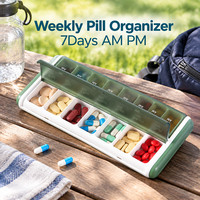 Boîte de rangement portable pour pilules hebdomadaires, 14 compartiments, étui de rangement pour médicaments en plastique, anti-poussière, résistant à l'humidité, 7 jours AM/PM