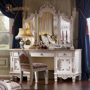 Ensemble de meubles de chambre à coucher de luxe à <span class=keywords><strong>baldaquin</strong></span>, style français, en bois massif sculpté à la main, <span class=keywords><strong>avec</strong></span> <span class=keywords><strong>lit</strong></span> capitonné blanc et or, design palais - Product Image 5