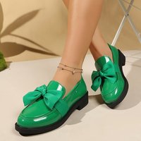 103-2 Chaussures en cuir pour femmes à semelle épaisse et nœud papillon, grande taille, nouvelles chaussures polyvalentes, style britannique, grande taille