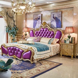 Luxury Champagne Gold Carved French <strong>Royal</strong> Leather King Size Bedroom Set <strong>Bedframe</strong> for Home or Apartment Furniture - Product Image 6