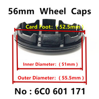 Tapa Central de Rueda de 56mm para VW, Compatible con R Golf, Motion, GTI, Polo, Touran, Octavia, 1J0 601 171, 6CD 601 171 y 6N0 601 171