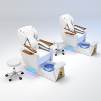 Fauteuil de pédicure électrique blanc à dossier haut avec bassin LED, jets de massage, inclinable, mobilier de salon de luxe