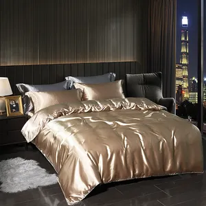 Wholesale Luxury 100% Silk Satin Bedding Set Solid Color 4Pcs Hotsale-Includes Bed Sheet And Pillow Case