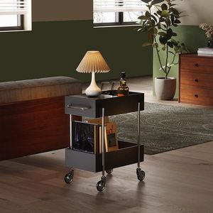 รถเข็นขนาดเล็กหลายชั้นสไตล์วินเทจ ชั้นวางของโลหะขนาดใหญ่แบบเคลื่อนย้ายได้ โต๊ะข้างโซฟาสำหรับเก็บอาหาร - Product Image 6