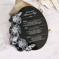 Venta al por mayor de alta calidad personalizado acrílico negro menú lámina blanca Floral boda invitación calidad papel tarjetas Anime música estilo