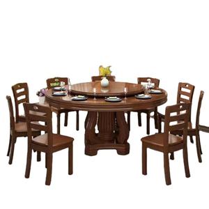 โต๊ะอาหารไม้เนื้อแข็งโบราณทรงกลมหมุนได้พร้อมเก้าอี้ ลดราคาพิเศษ - Product Image 3