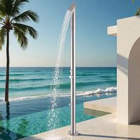 Ensemble colonne et douchette de pluie circulaire moderne en acier inoxydable brossé pour extérieur, idéal pour la plage