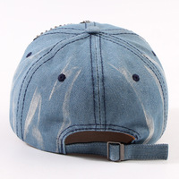 Casquette de baseball tendance pour femme, ornée de strass, en jean vieilli, avec diamants et clous