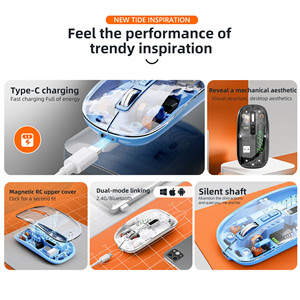 Souris optique rechargeable avec couvercle magnétique transparent, 1600Dpi, avec 4 touches, pour les voyages d'affaires et l'utilisation au bureau - Product Image 2