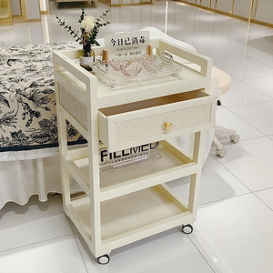 Chariot de Salon Moderne en Plastique à Roulettes avec Tiroir et Étagères Ouvertes pour Salon de Beauté, Spa, Clinique - Product Image 1