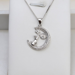 Accesorios de Plata S925 para DIY, Colgante de Corazón 7-8 mm para Mujer, Cadena de Clavícula con Colgante de Luna y Cabello de Feto, Collar de Perlas, Dijes Finos Vacíos - Product Image 2