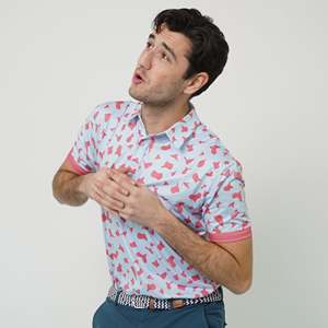 เสื้อกอล์ฟผู้ชายแบบแห้งเร็ว ผลิตตามสั่ง (OEM) พร้อมปักโลโก้  ผ้าถักพิมพ์ลาย 88% โพลีเอสเตอร์ 12% สแปนเด็กซ์ ดีไซน์ใหม่ เป็นมิตรกับสิ่งแวดล้อม  แบบซับลิเมชั่น - Product Image 5