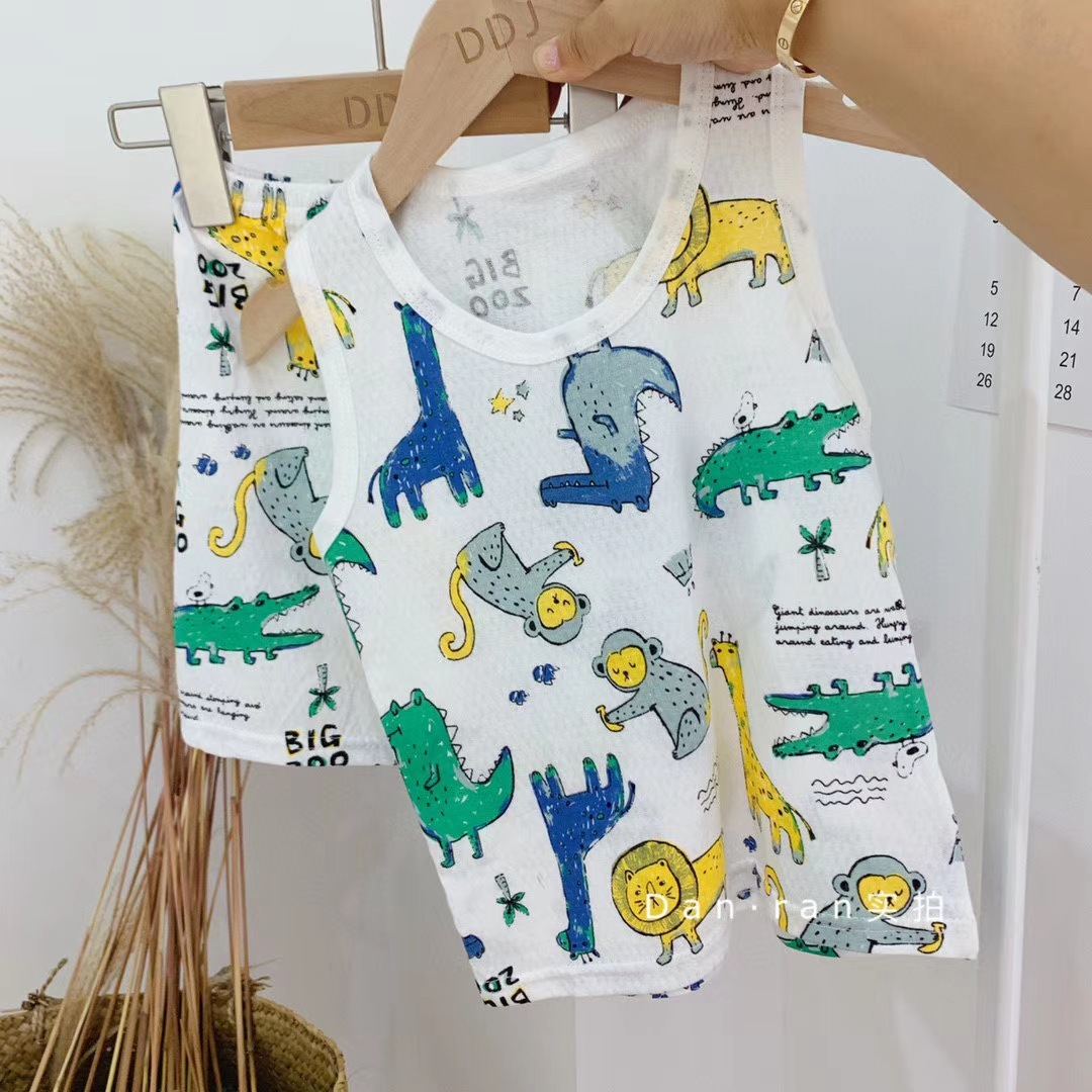 2021Sleeveless summer 100% cotton baby girls clothing suit Cartoon kids wear little boys clothes set
