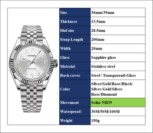 Montres mécaniques pour hommes avec logo personnalisé OEM, mouvement amélioré <span class=keywords><strong>NH35</strong></span> Mods du Japon, chiffres arabes, <span class=keywords><strong>prix</strong></span> d'usine - Product Image 2