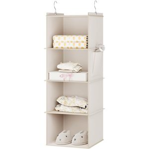 Organisateur de placard suspendu à 4 étagères en tissu beige pour rangement derrière la porte, fixation murale, pour un rangement bien rangé - Product Image 1